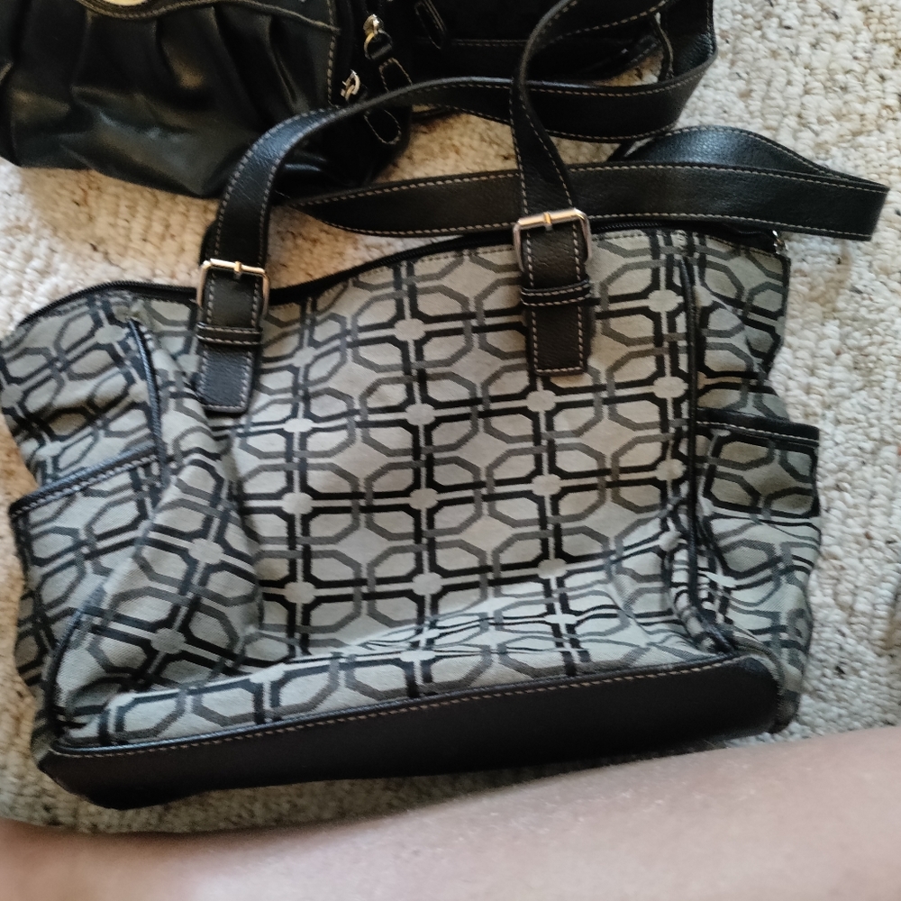 Gray and black purse